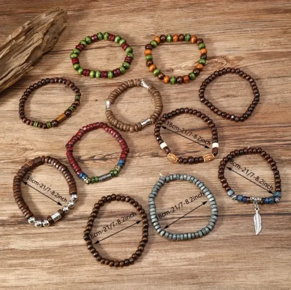 22-Piece Vintage Bohemian Wooden Beaded Bracelet Set – Turquoise & Cat's Eye Stacking Fashion