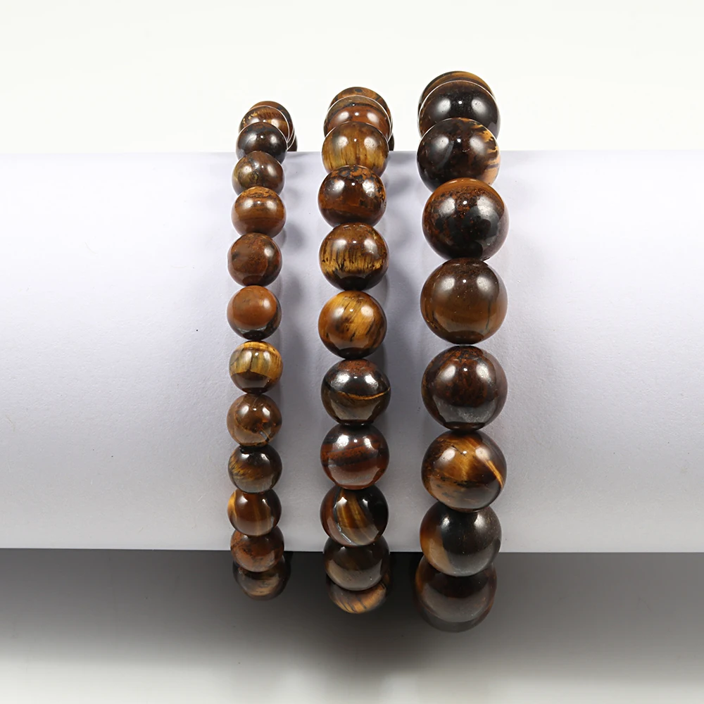 Trendy Tiger Eye Stone Beads Bracelet – Handmade Stretch Yoga Meditation Jewelry for Men