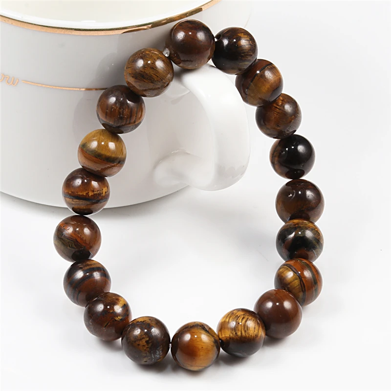 Trendy Tiger Eye Stone Beads Bracelet – Handmade Stretch Yoga Meditation Jewelry for Men