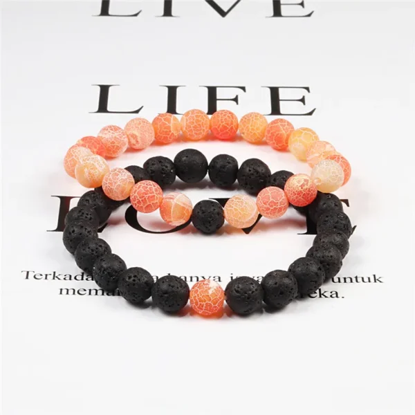 Couples Distance Bracelets – Black & White Lava Stone and Tiger Eye Beaded Yoga Jewelry