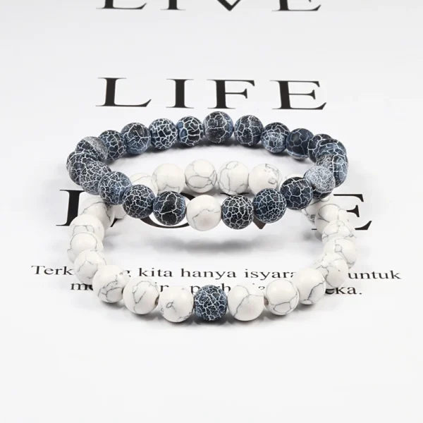 Couples Distance Bracelets – Black & White Lava Stone and Tiger Eye Beaded Yoga Jewelry