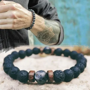 Men's Volcanic Stone Bead Bracelet – Tibetan Buddha Chakra Lava Stone Diffuser Jewelry