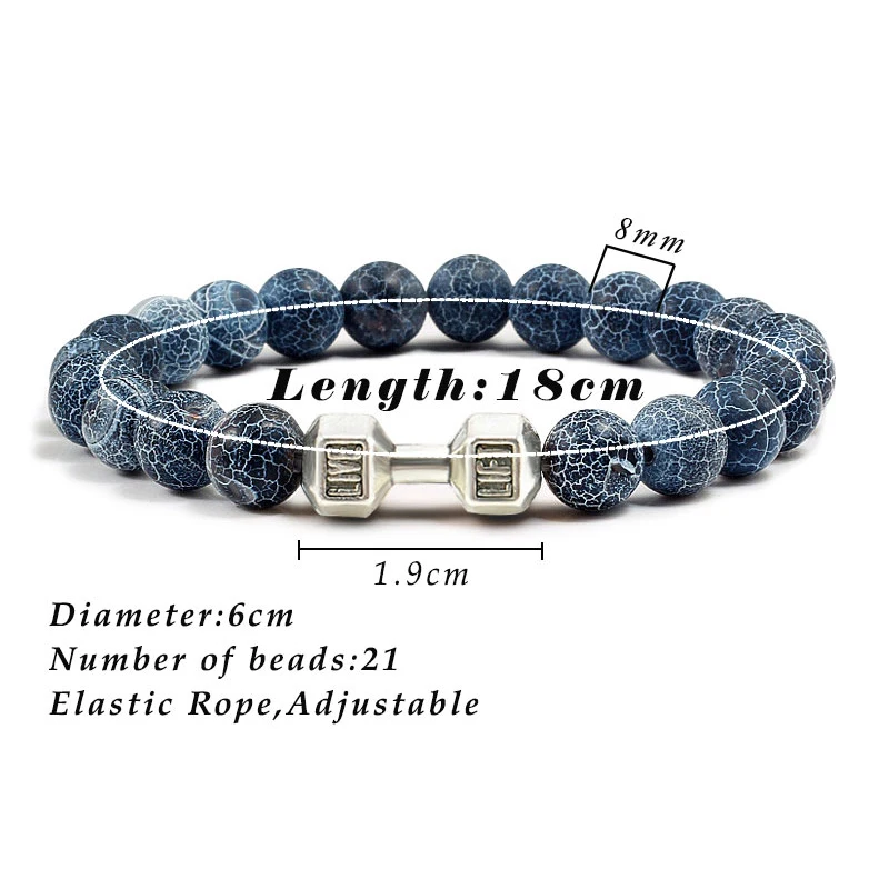 Natural Volcanic Stone Bracelet – Matte Black Lava and White Beads Fitness Jewelry for Men and Women