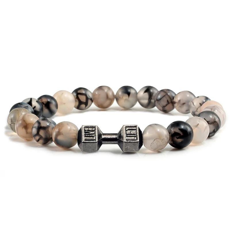 Natural Volcanic Stone Bracelet – Matte Black Lava and White Beads Fitness Jewelry for Men and Women