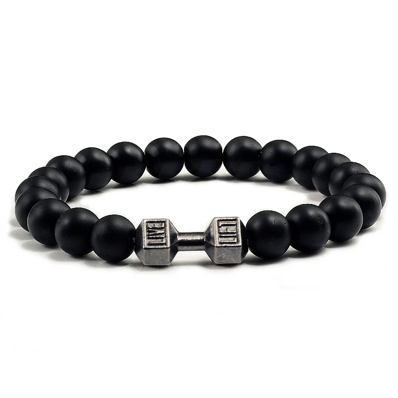 Natural Volcanic Stone Bracelet – Matte Black Lava and White Beads Fitness Jewelry for Men and Women