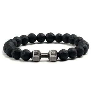 Natural Volcanic Stone Bracelet – Matte Black Lava and White Beads Fitness Jewelry for Men and Women