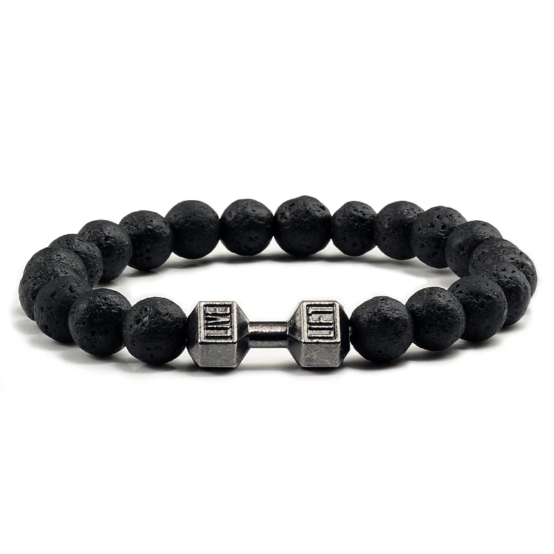 Natural Volcanic Stone Bracelet – Matte Black Lava and White Beads Fitness Jewelry for Men and Women