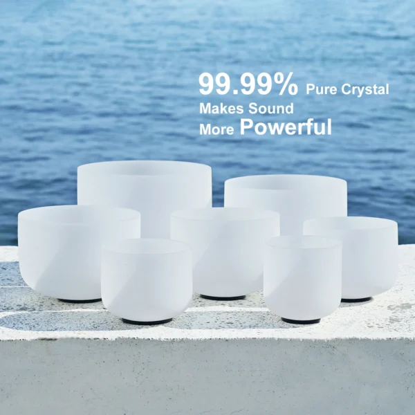CVNC 7-Piece Frosted Quartz Crystal Singing Bowl Set - 6-12"/7-12" Chakra CDEFGAB Notes for Sound Healing with Free Bags