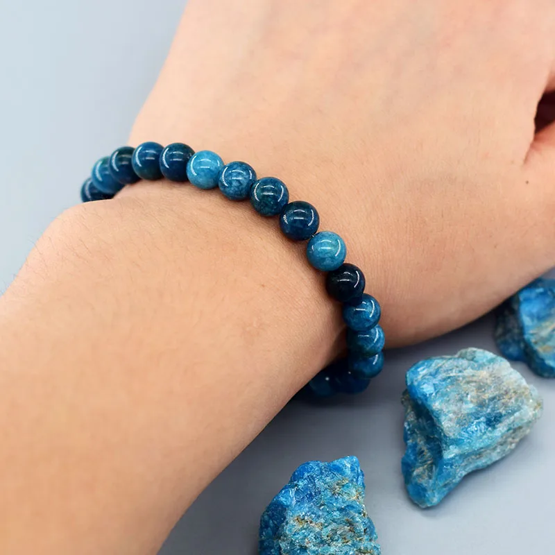 Original Reiki Blue Apatite Beads Bracelet – Natural Stone Jewelry for Health and Enthusiasm