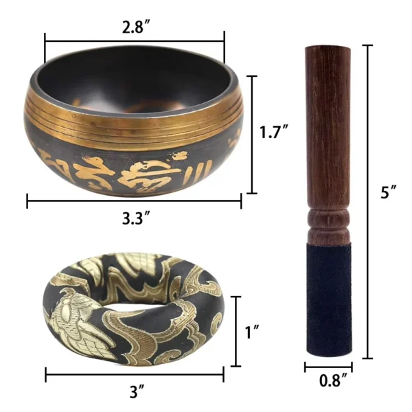 Tibetan Singing Bowl Set – Lotus Design for Meditation, Healing & Mindfulness