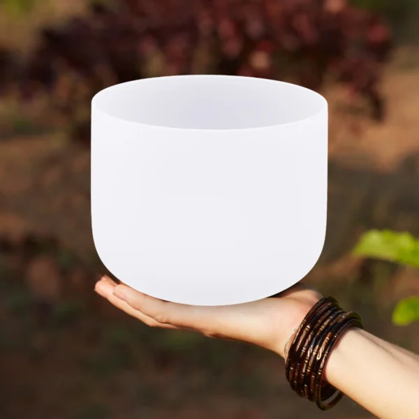 8" F Note Heart Chakra Frosted Quartz Crystal Singing Bowl - Sound Healing