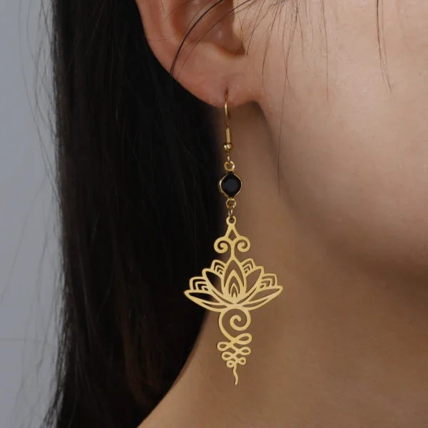 Skyrim Unalome Lotus Flower Earrings – Stainless Steel Spiritual Jewelry for Women