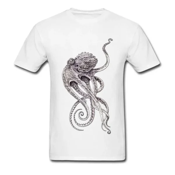 Elegant Retro Black Octopus T-Shirt for Men - Steampunk Short Sleeve Tee
