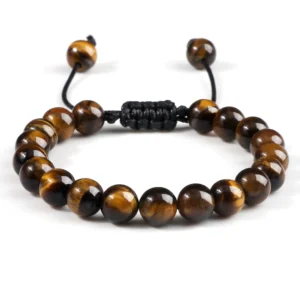 8mm Tiger Eye Stone Beads Bracelet – Adjustable Braided Lava Rock Bangles for Yoga Healing