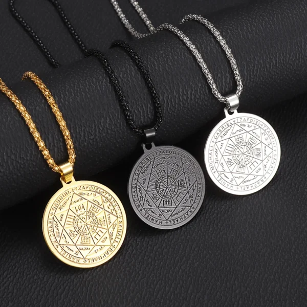Seven Archangels Amulet Necklace – Stainless Steel Spiritual Protection Jewelry for Men