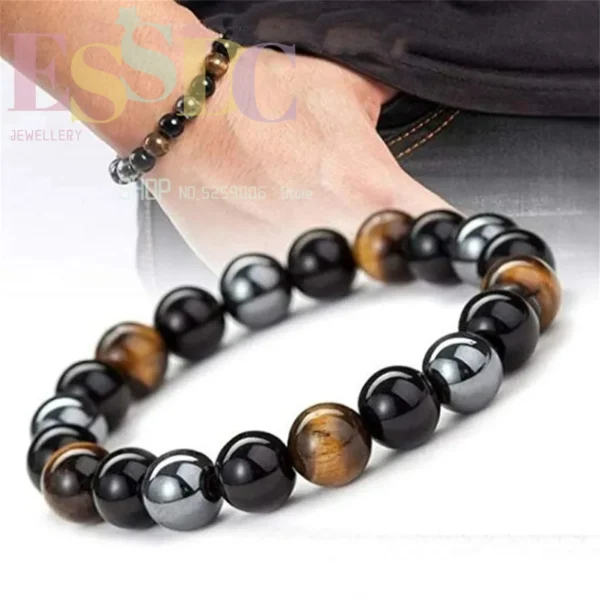 Natural Magnetic Health Protection Bracelet – Tiger Eye, Black Obsidian, and Hematite Beads for Men and Women