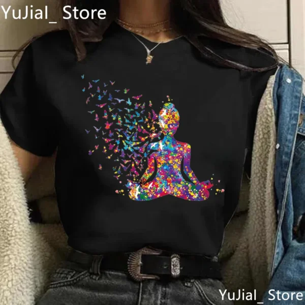 Rainbow Tree Print Buddha Chakra T-Shirt for Women - Meditation Yoga Tee