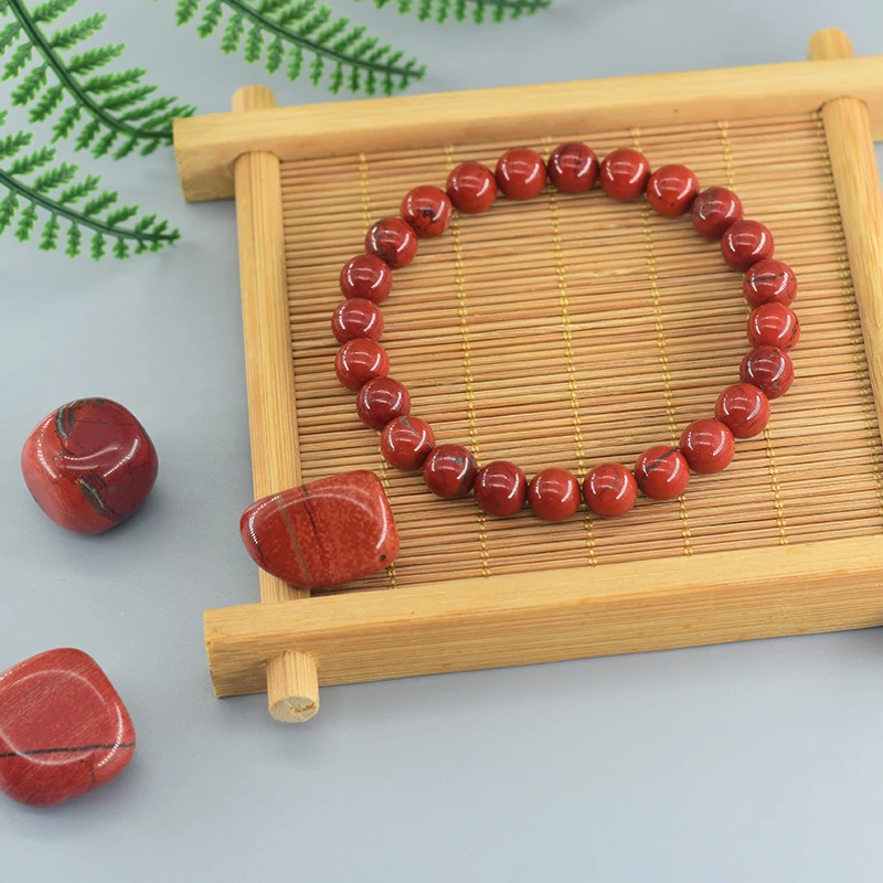 Natural Red Jasper Prayer Bead Bracelet – Stretch Elastic Rosary Jewelry for Yoga and Meditation