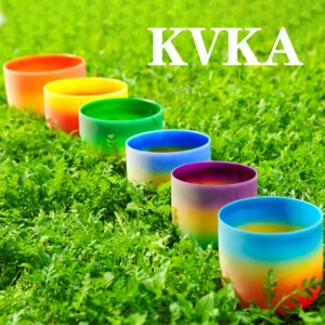 KVKA Rainbow Chakra Frosted Quartz Crystal Singing Bowl Set - 7 Pieces (6-12/7-12 Inch) with Free Shipping