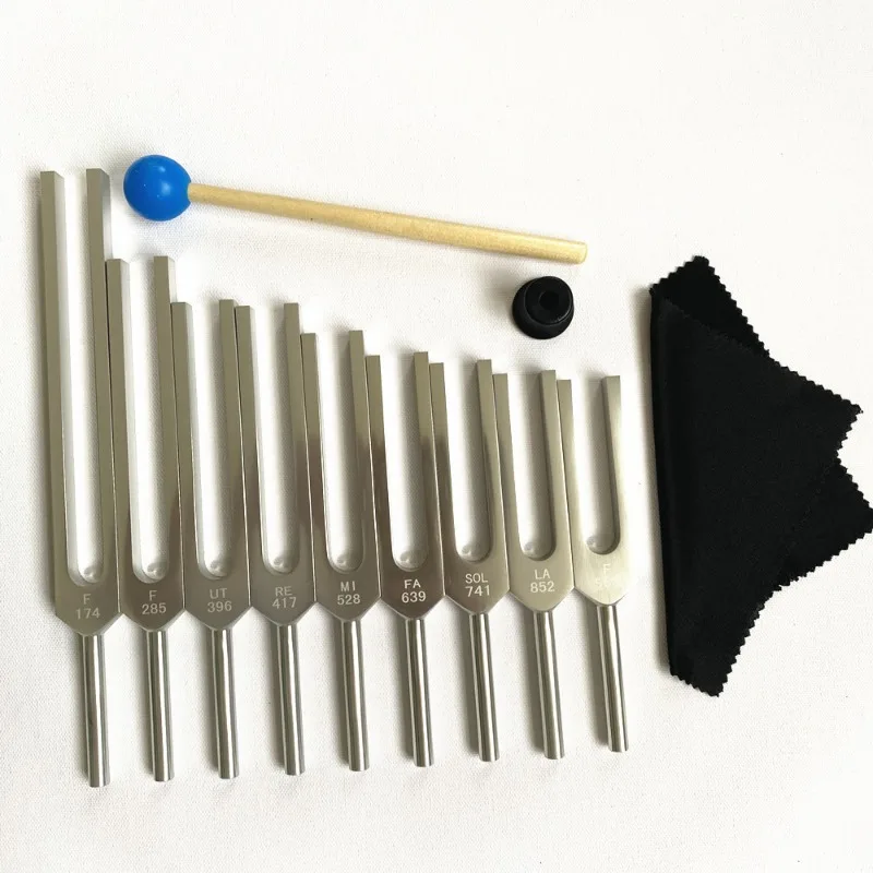 9-Piece Healing Tuning Fork Set - 528Hz Medical Diapason Therapy