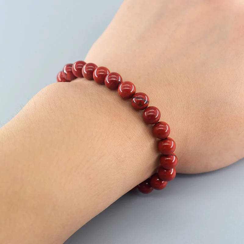 Natural Red Jasper Prayer Bead Bracelet – Stretch Elastic Rosary Jewelry for Yoga and Meditation