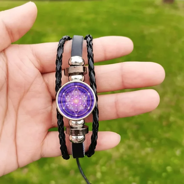 Metatron Cube Bracelet – Handwoven Leather Geometry & Spiritual Jewelry for Men & Women