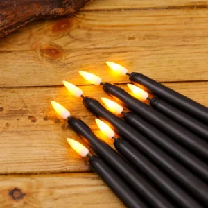 Black/White LED Flameless Candles with Flickering Flame - Battery Operated Halloween Decor