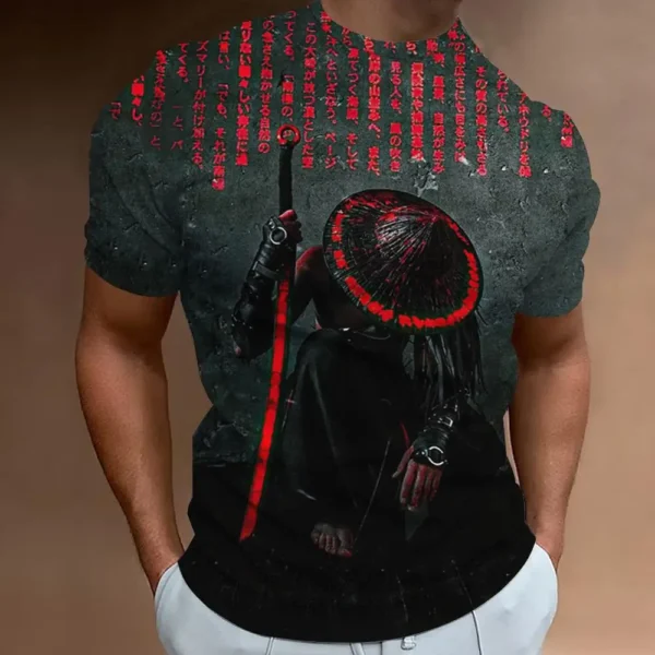 Retro 3D Samurai Print T-Shirt for Men - Oversized Short Sleeve Casual Top