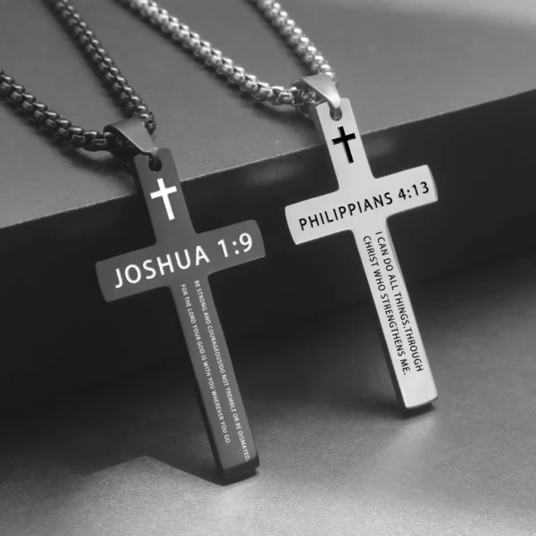 304L Stainless Steel Bible Verse Necklace – Jesus Cross for Men