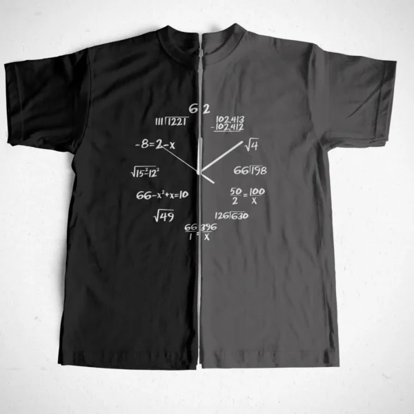 COOLMIND 100% Cotton Funny Math Clock Print T-Shirt - Casual Short Sleeve