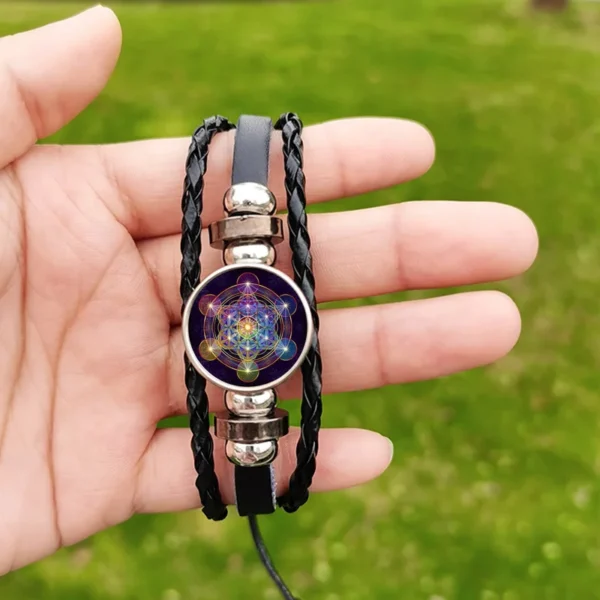 Metatron Cube Bracelet – Handwoven Leather Geometry & Spiritual Jewelry for Men & Women