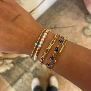 KKBEAD Evil Eye Bracelet Set – Handmade 18K Gold Plated Chain Jewelry for Women