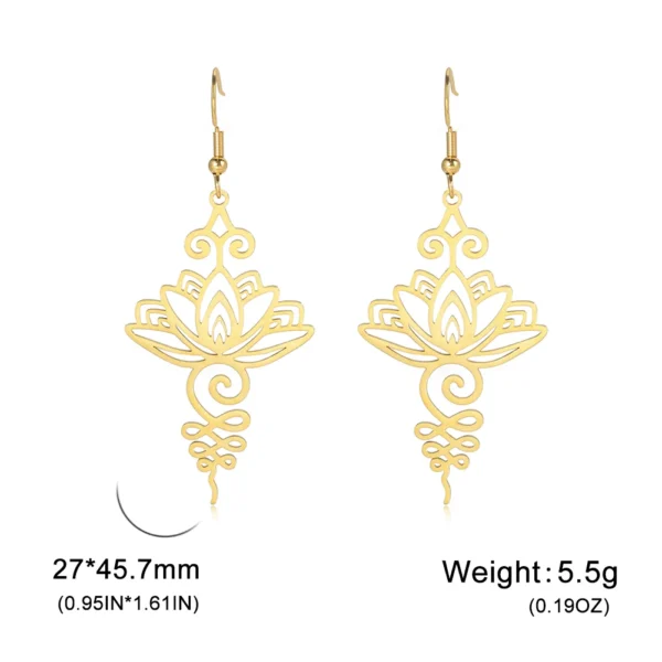 Skyrim Unalome Lotus Flower Earrings – Stainless Steel Spiritual Jewelry for Women