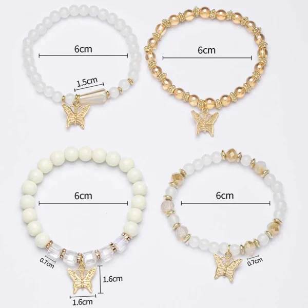 4-Piece Trendy Butterfly Beaded Bracelet Set – Pink Acrylic Bohemian Jewelry for Women