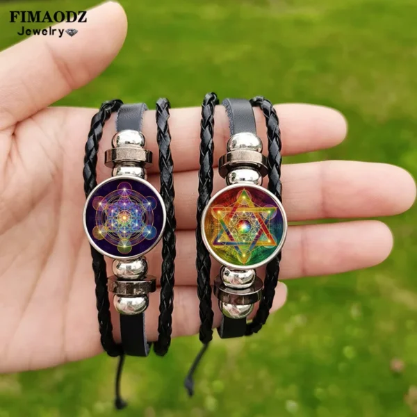 Metatron Cube Bracelet – Handwoven Leather Geometry & Spiritual Jewelry for Men & Women