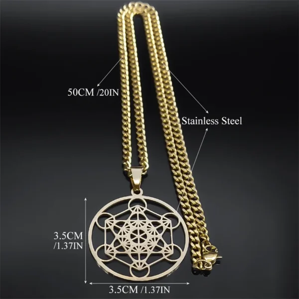 Sacred Geometry Metatron Cube Necklace – Gold Amulet for Chakra & Spirituality