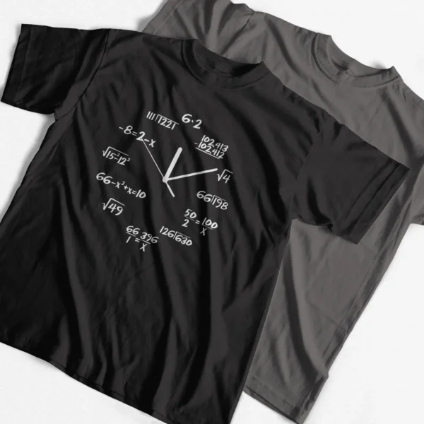 COOLMIND 100% Cotton Funny Math Clock Print T-Shirt - Casual Short Sleeve