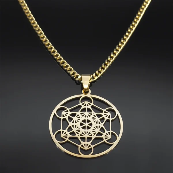 Sacred Geometry Metatron Cube Necklace – Gold Amulet for Chakra & Spirituality