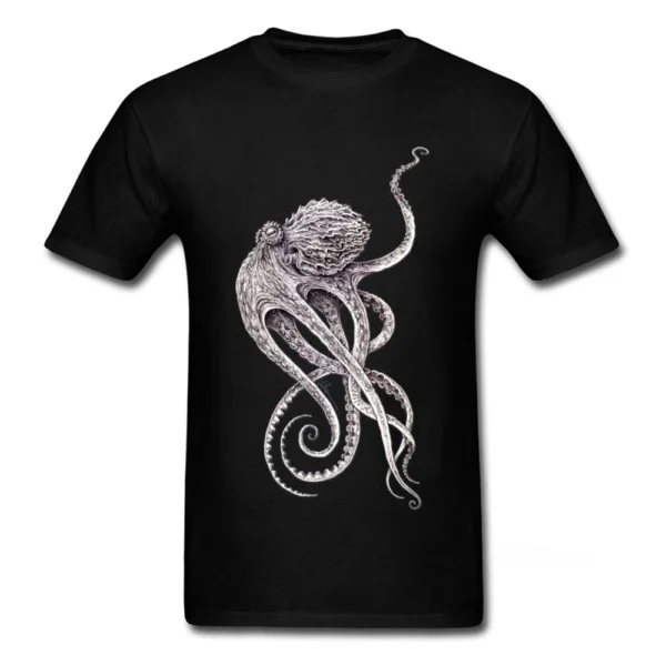 Elegant Retro Black Octopus T-Shirt for Men - Steampunk Short Sleeve Tee
