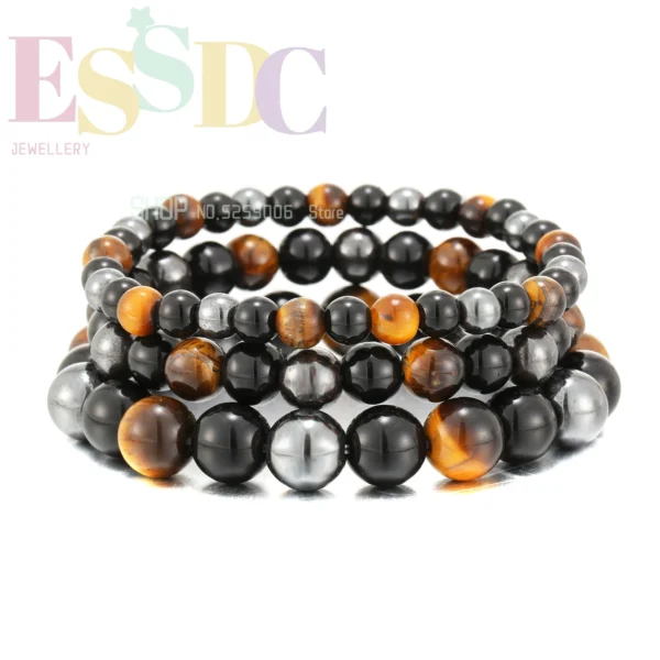 Natural Magnetic Health Protection Bracelet – Tiger Eye, Black Obsidian, and Hematite Beads for Men and Women