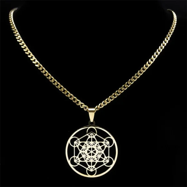 Sacred Geometry Metatron Cube Necklace – Gold Amulet for Chakra & Spirituality