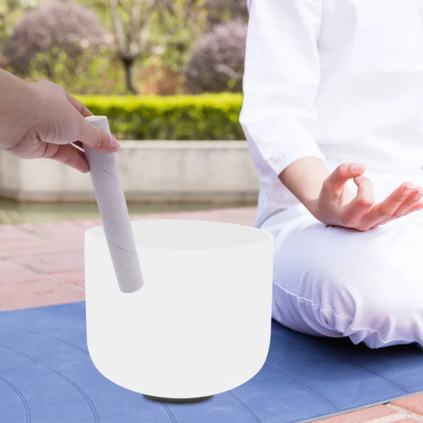 8" F Note Heart Chakra Frosted Quartz Crystal Singing Bowl - Sound Healing
