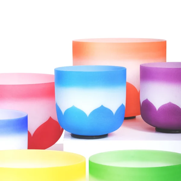 KVKA 7-Piece Chakra Lotus Frosted Quartz Singing Bowl Set - 7"-12" 432Hz with Free Case