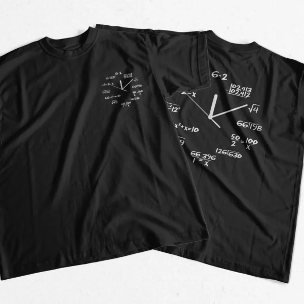 COOLMIND 100% Cotton Funny Math Clock Print T-Shirt - Casual Short Sleeve