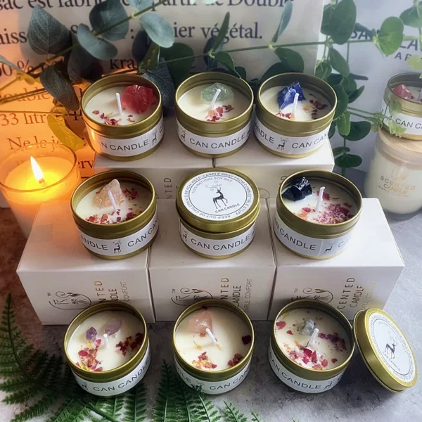 Crystal Soy Wax Candle with Dried Flowers - Long-Lasting Fragrance Jar
