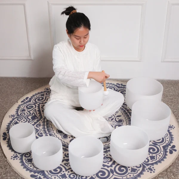 KVKA 7-Piece Crystal Singing Bowl Set - 7-12 Inch with Carrying Cases & Free Shipping from USA for Yoga & Sound Healing