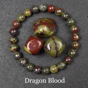 Natural Dragon Blood Stone Bracelet – Genuine Bloodstone Jasper Beads for Men and Women