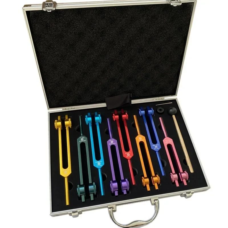 8-Piece Colorful Tuning Fork Set - Aluminum Alloy for Sound Healing