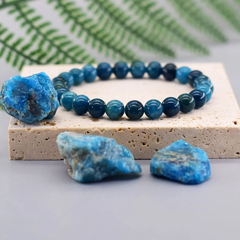 Original Reiki Blue Apatite Beads Bracelet – Natural Stone Jewelry for Health and Enthusiasm