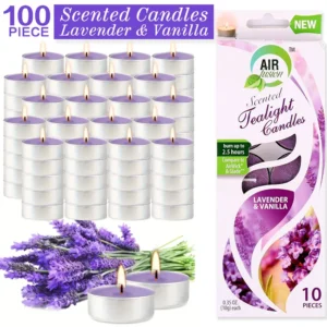Air Fusion 100 Count Lavender & Vanilla Scented Tea Lights - Smoke-Free & Long-Lasting